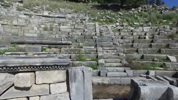 Uitzicht op de oude stad van Priene — Stockvideo