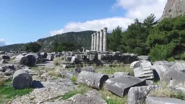 Priene Ancient City dengan Kolom — Stok Video