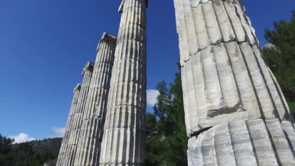Priene antik kent sütunlarla — Stok video