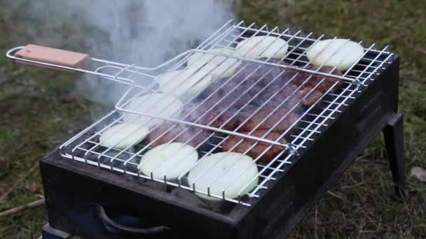 Barbecue Grill met groenten — Stockvideo