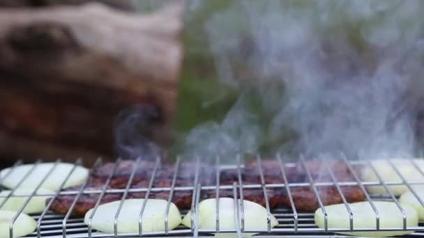 Barbecue Grill zöldségekkel — Stock videók