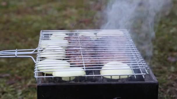 Barbecue Grill zöldségekkel — Stock videók