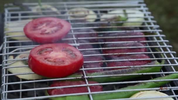 Parrilla Barbacoa con Verduras — Vídeo de stock