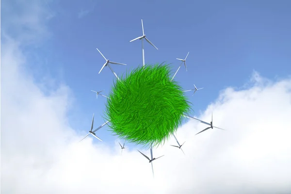 Windmills Producing Electric Power by Saving Nature — Stock Photo, Image