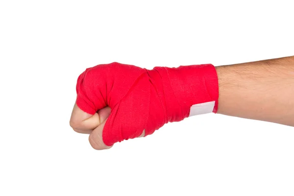 Arts martiaux Main d'homme avec enveloppements de boxe rouge — Photo