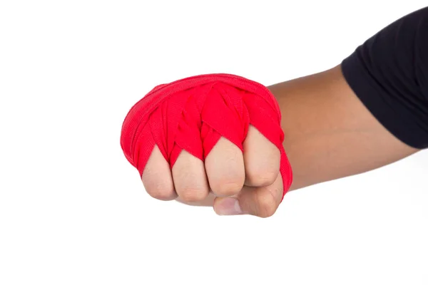 Рука человека боевых искусств с Red Boxing Wraps — стоковое фото