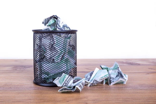 Dollar Banknotes inside Rubbish Bin — Stock Photo, Image