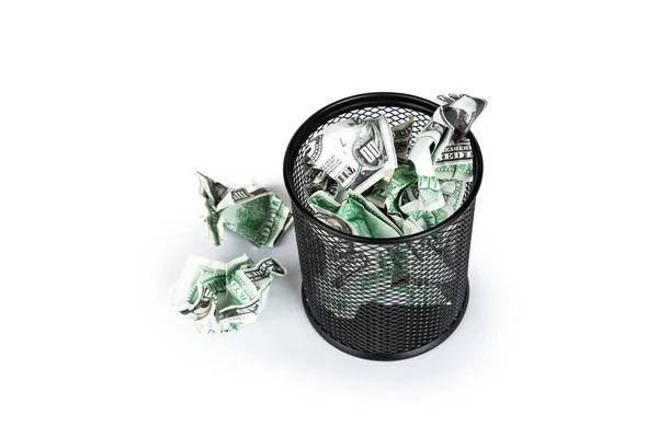 Dollar Banknotes inside Rubbish Bin — Stock Photo, Image