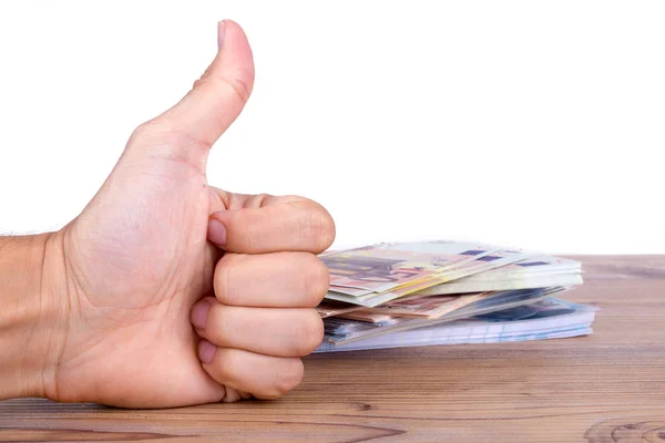 Euro Banknotes on Man Hand Saving Money — Stock Photo, Image