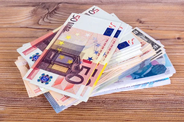 Stack of Many Banknotes on Table — Stock Photo, Image