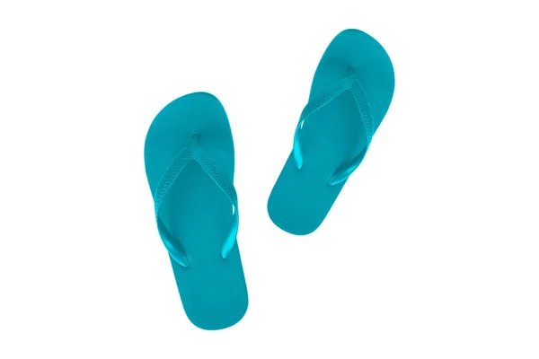 Пластиковые голубые шлепанцы Тапочки на белом — стоковое фото