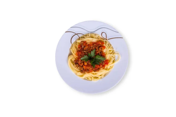 Pasta de espaguetis con salsa de tomate boloñesa — Foto de Stock