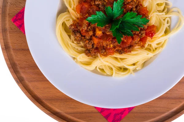 Pasta de espaguetis con salsa de tomate boloñesa — Foto de Stock