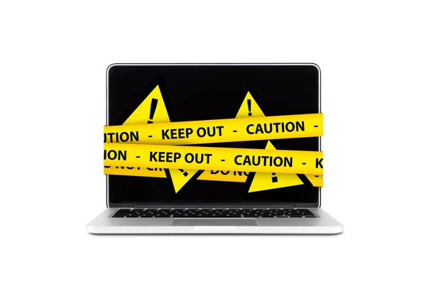 Triangle Warning Sign with Exclamation Mark on Laptop Computer — Stock Photo, Image