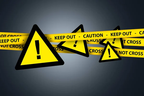 Triangle Yellow Warning Sign with Caution Tape — Stock Photo, Image