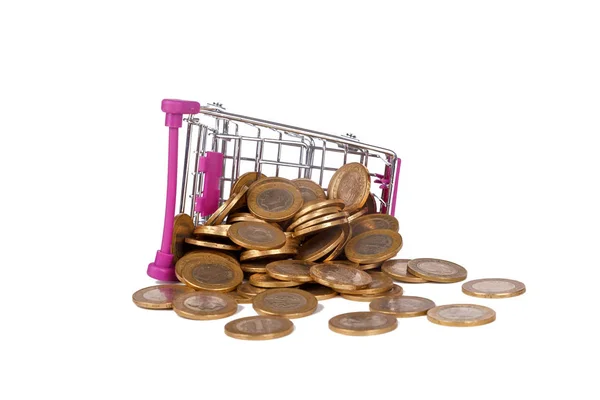 Turkse Lira munten met Shopping Cart Financiën Concept — Stockfoto