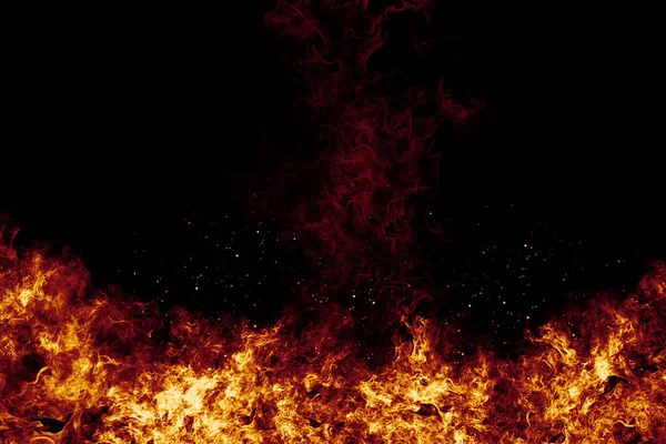 Yanan ateş alevler çerçeve siyah — Stok fotoğraf
