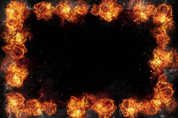 Brandende Vuur Flames Frame op zwart — Stockfoto