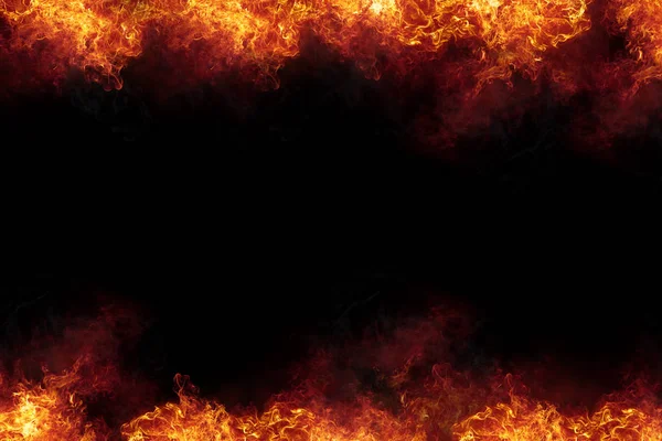 Brennende Flammen Rahmen auf schwarz — Stockfoto