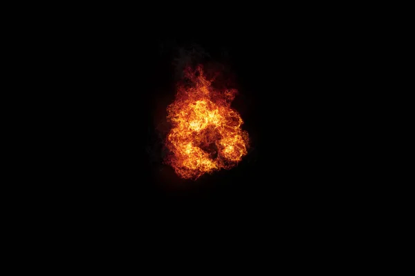 Chama de fogo ardente realista com fumaça no preto — Fotografia de Stock