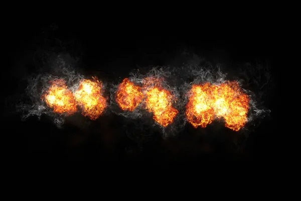 Realistische brandende vlammen van het vuur met rook op zwart — Stockfoto