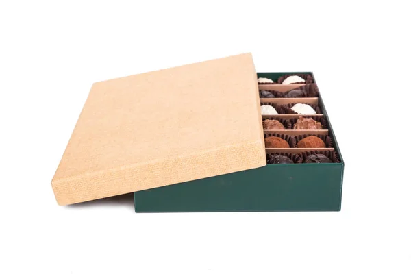 Chocolate Balls in Box on White — Stock Photo, Image