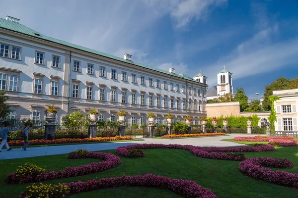 Salzburg Áustria Setembro 2016 Vista Colorida Belo Jardim Palácio Mirabell — Fotografia de Stock