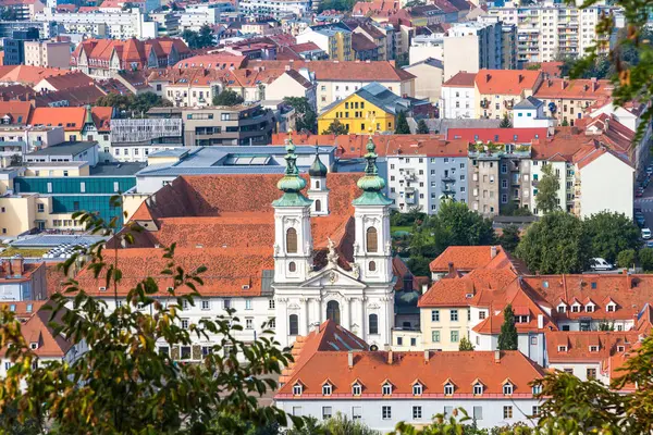 Letecký pohled na panoráma starého města Štýrský Hradec — Stock fotografie