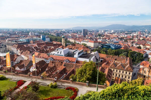 Letecký pohled na panoráma starého města Štýrský Hradec — Stock fotografie