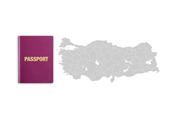 Pasaporte turco con Turquía Mapa — Foto de Stock