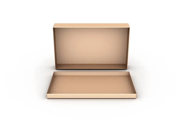 Макет коробки с золотисто-желтым цветом на белом — стоковое фото