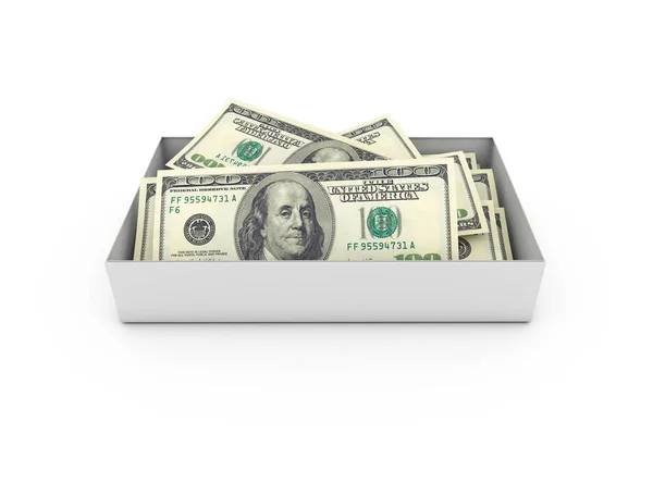 Стек доларових банкнот у коробці — стокове фото