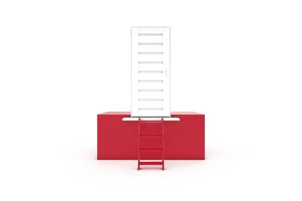 Concept van Ladder to Box met deur op wit — Stockfoto