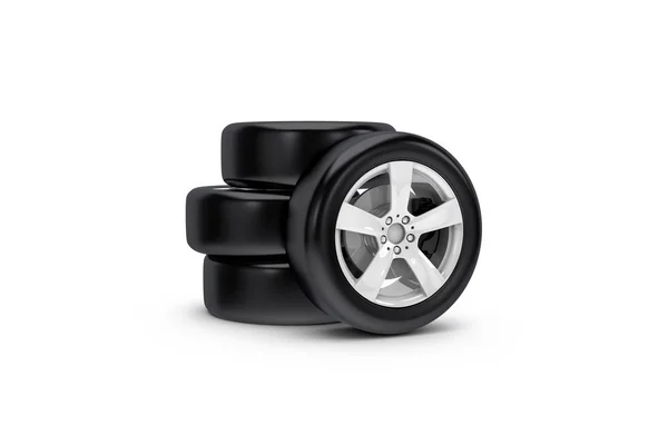 3D Rendering of Car Tire on White — Stok fotoğraf