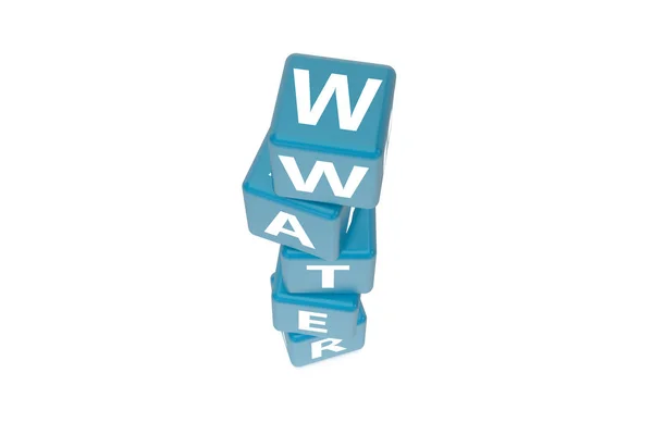 3D Rendering Water Text on Blue Square Boxes — Stock Photo, Image