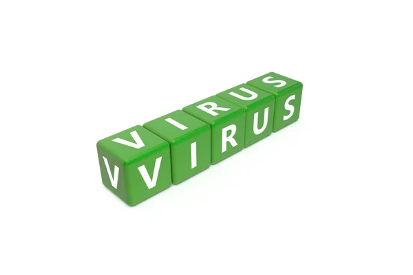 Representación de texto de virus 3D en cajas cuadradas verdes — Foto de Stock