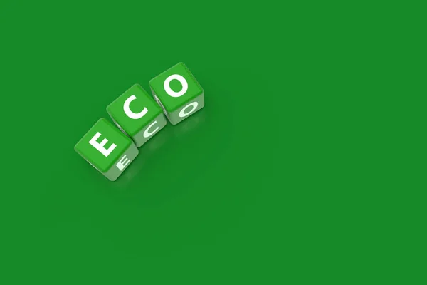 3D在绿色方块框上渲染生态文字 — 图库照片