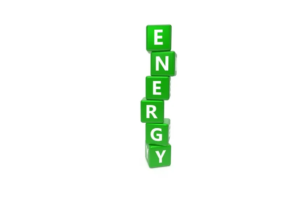 3D-Rendering Energy Text på Green Square Lådor — Stockfoto