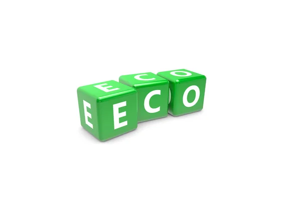 3D-Rendering Eco Text på Green Square Lådor — Stockfoto