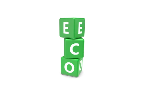 3D-Rendering von Öko-Text auf grünen quadratischen Boxen — Stockfoto