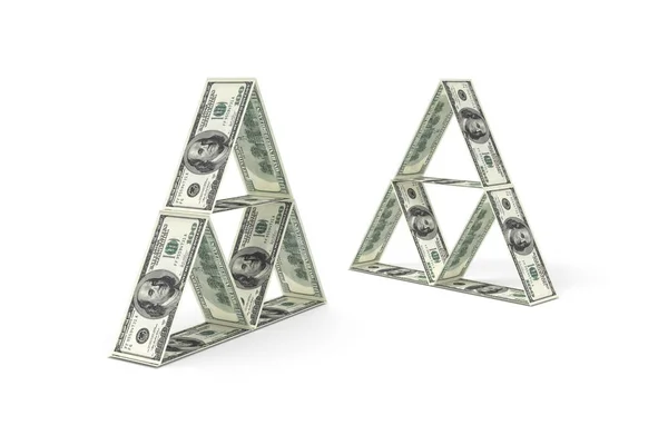 Renderização Grupo Notas Cem Dólares Com Triângulo Home Look Isolado — Fotografia de Stock