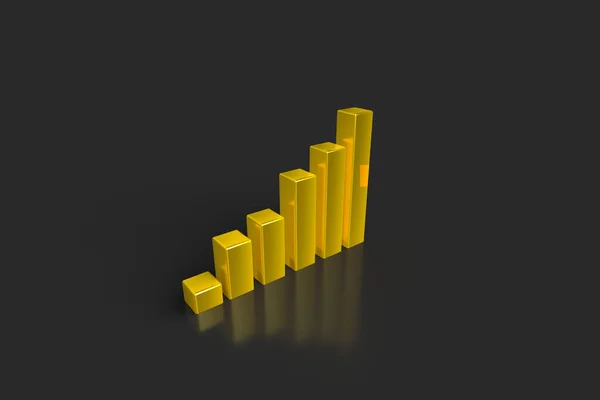 Rendering Goudkleurige Bedrijfsstatistieken Groeigrafiek Geïsoleerd Donkere Achtergrond — Stockfoto