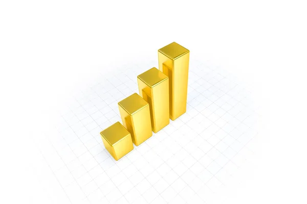 Renderowania Złoty Kolor Biznesu Statystyka Wykres Wzrostu Izolowany Białym Tle — Zdjęcie stockowe