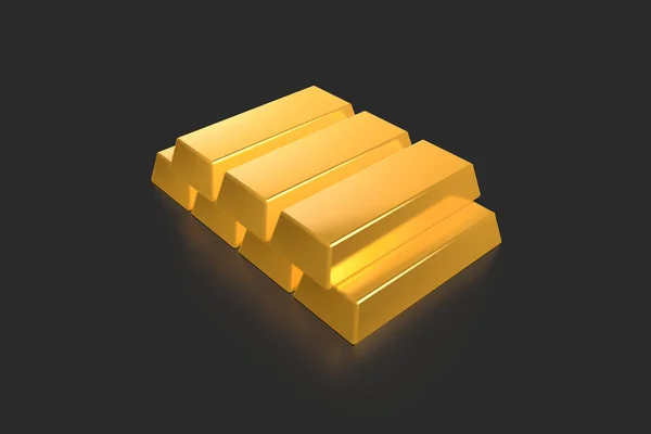 Rendering Financiën Concept Stapel Van Gouden Staaf Rij Geïsoleerd Donkere — Stockfoto