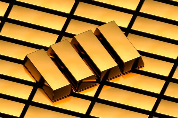 Rendering Finance Concept Stack Realistic Gold Bar Bullion Row Isolated — Stock Photo, Image
