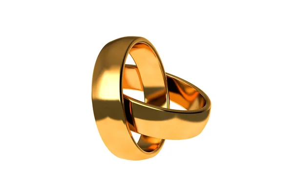 Rendering Close Προβολή Δύο Ρεαλιστικών Ζευγάρι Χρυσό Δαχτυλίδι Γάμου Απομονώνονται — Φωτογραφία Αρχείου