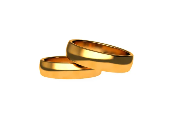 Рендеринг Близкий Вид Двух Реалистичных Пара Золотое Обручальное Кольцо Изолированные — стоковое фото