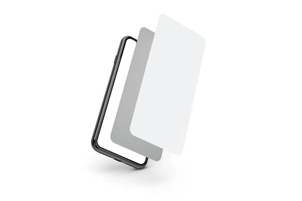3Dレンダリング 白の背景に隔離された空白の画面テンプレートディスプレイと新世代のフルスクリーンスマートフォンのイメージをモックアップ — ストック写真