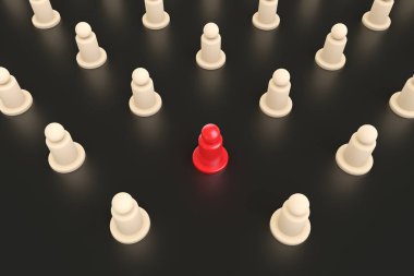 3D görüntüleme, liderlik konsepti, kalabalıktan kırmızı parça, beyaz arka planda izole edilmiş..