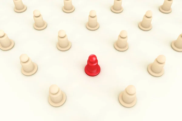 Rendering Leadership Concept Red Piece Standing Out Crowd Isolated White — Stock Photo, Image